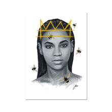 Load image into Gallery viewer, Beyonce portrait artwork fine art print with crown and bees