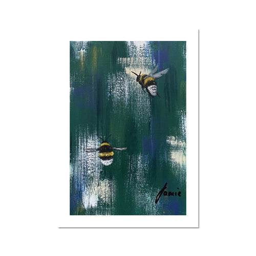 blue and green bee artwork fine art print