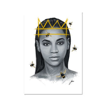 Load image into Gallery viewer, Beyonce portrait artwork fine art print with crown and bees
