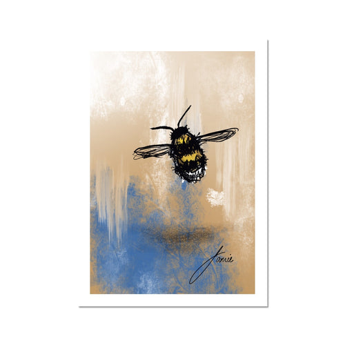 blue and orange bee artwork fine art print
